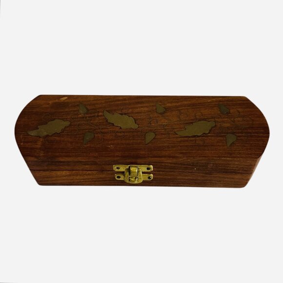 Vintage Handcrafted Wooden Keepsake Box Brass Latch Jewelry Trinket Storage 8” - Picture 1 of 3